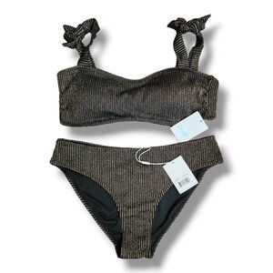Ingear Black & Gold Metallic Striped Bikini Set Women’s Size XL